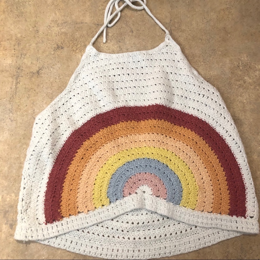 American Eagle Rainbow Crotchet Halter Crop Top